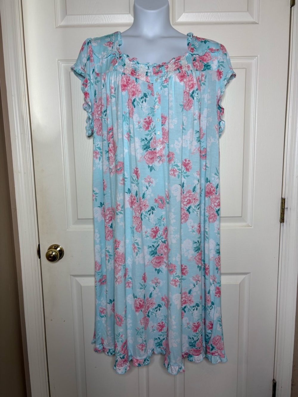 Eileen West Floral cap sleeve nightgown ruffle hem size 2X super soft long - Picture 3 of 11